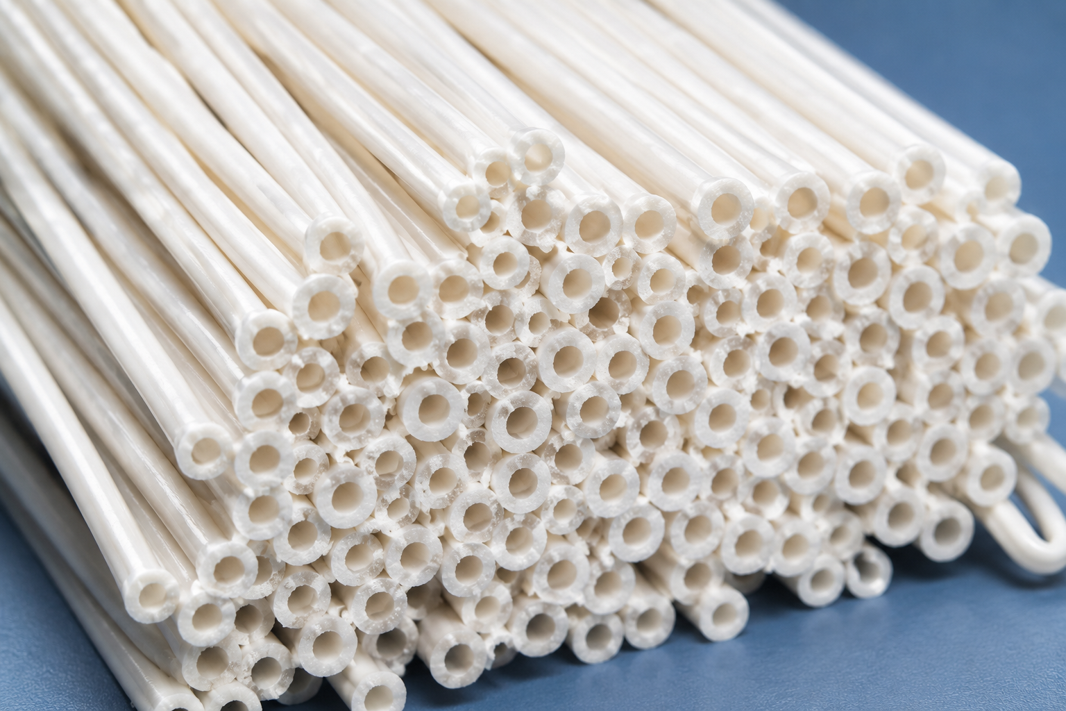 Close-up of the hollow-fiber ultrafiltration membrane bundle inside its stainless vessel.